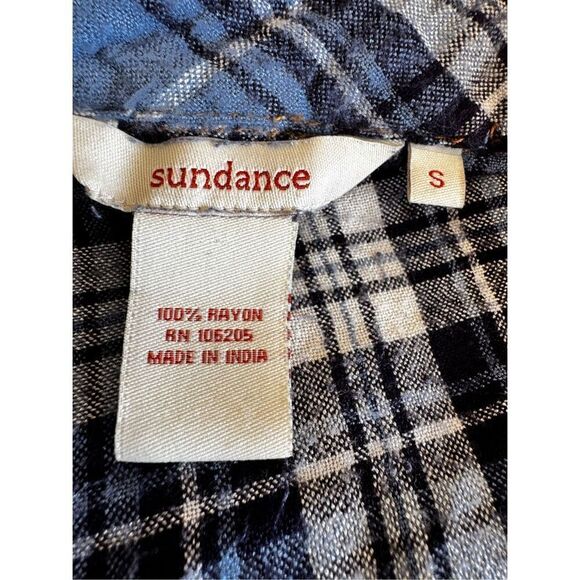 Sundance Flannel Button Up Shirt Long Sleeve Blue Plaid Flap Pockets Sz S #2375 - Picture 9 of 13